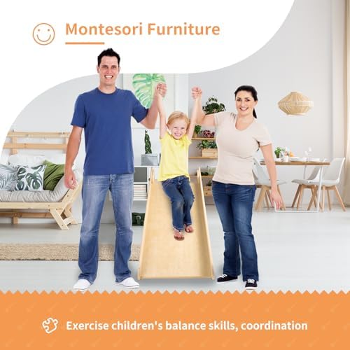 Wooden Toddler Slide for Kids Ages 1-5 | Indoor Foldable Baby Slide for Playroom & Nursery | Montessori Climbing Toy for Early Childhood Development | Perfect for Home Playrooms, Daycares & Preschool Classrooms