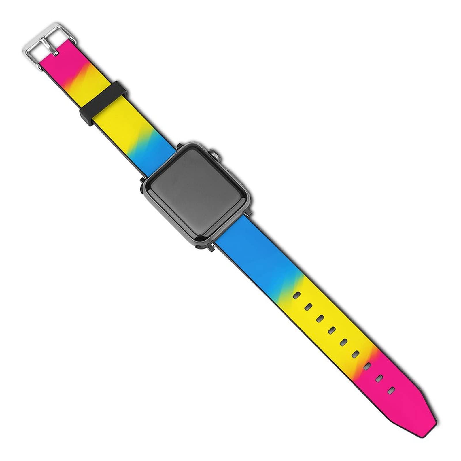 AMRANDOM Leather Smart Watch Band - Adjustable Wrist Strap Replacement for Apple Watch Series 38mm/40mm & 42mm/44mm - Unisex LGBT Pride Pansexuality Flag Design - Perfect for Workouts, Office Wear & Pride Events