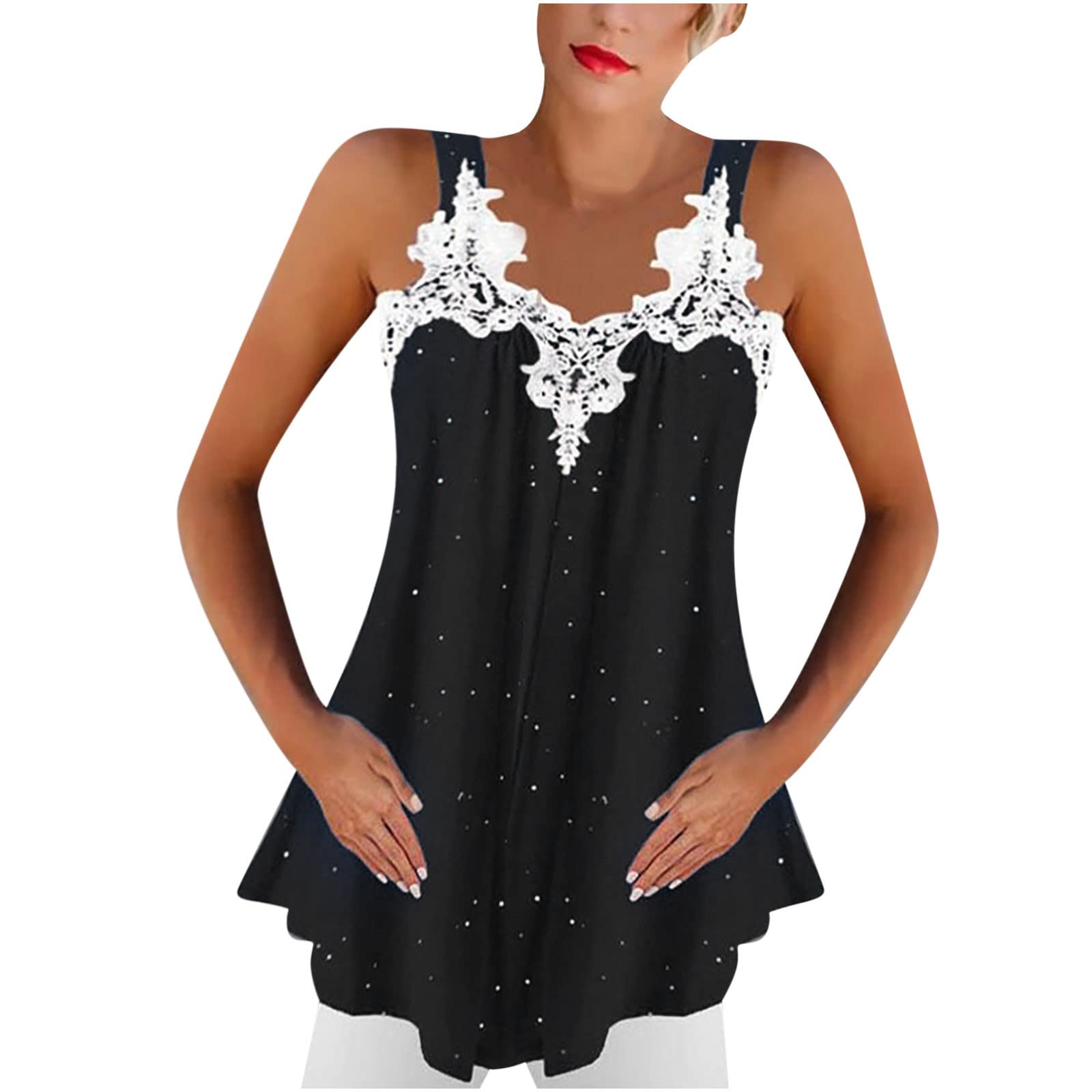 Sexy Women's V-Neck Patchwork Print Lace Short Sleeve Camisole Top - Trendy 2022 Summer Blouse for Casual Outings, Date Nights & Beach Wear