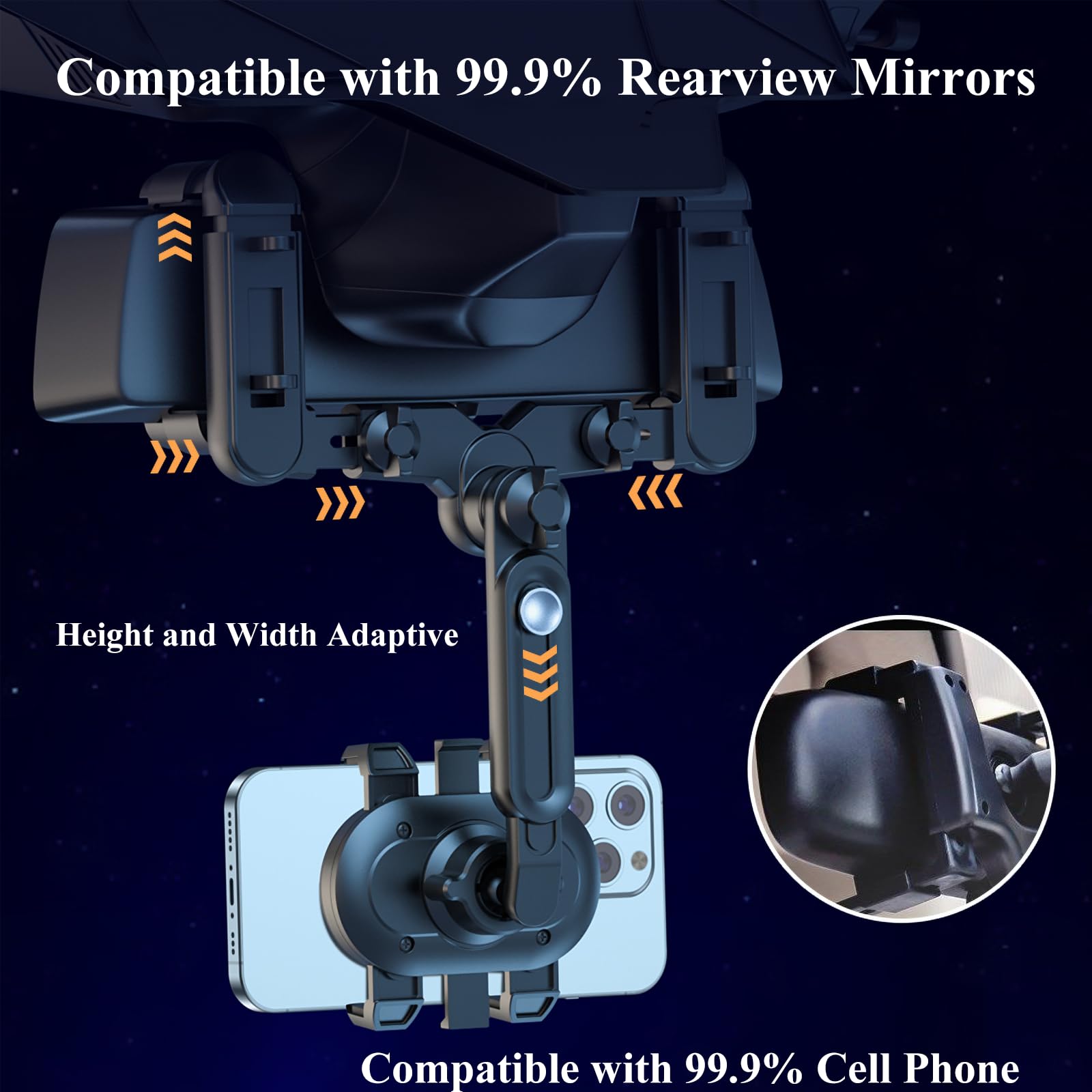 Rotatable Car Phone Mount for iPhone Samsung - Rear View Mirror Holder for 4-7IN Phones, Perfect for GPS Navigation