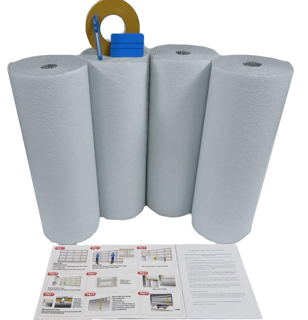 NASA TECH White Reflective Foam Core 2 Car Garage Door Insulation Kit - 18FT x 8FT, R-Value 8.0 | Heavy Duty Double Sided Tape (4 Rolls) | Energy Efficient, Noise Reduction | Made in USA | Perfect for Home & Commercial Garage Insulation, Temperature Control & Soundproofing