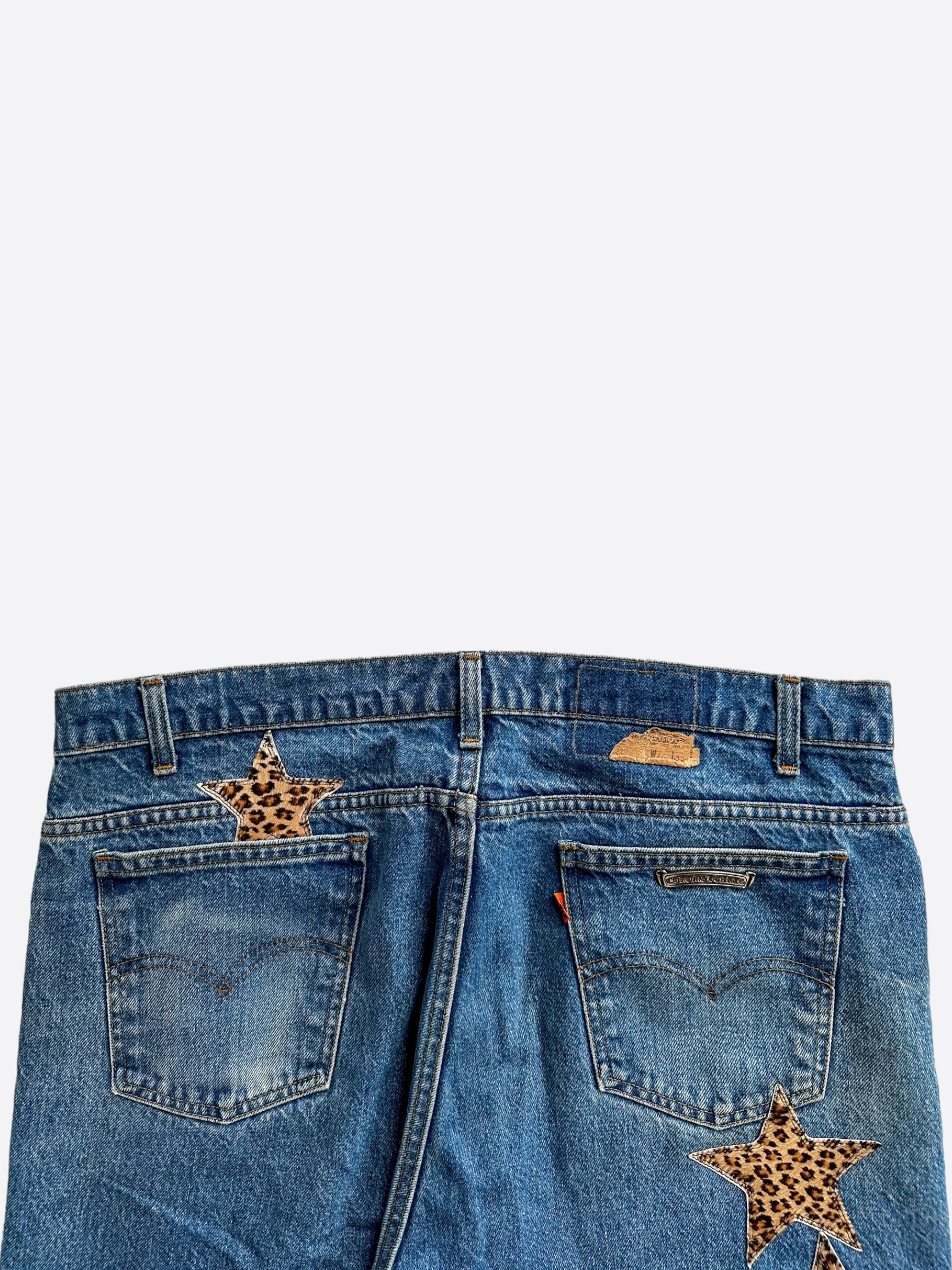 Chrome Hearts x Levi's Blue Cheetah Star Patch Jeans for Men & Women - Vintage Denim Pants with Unique Design - Perfect for Streetwear, Casual Outfits & Fashion Statements