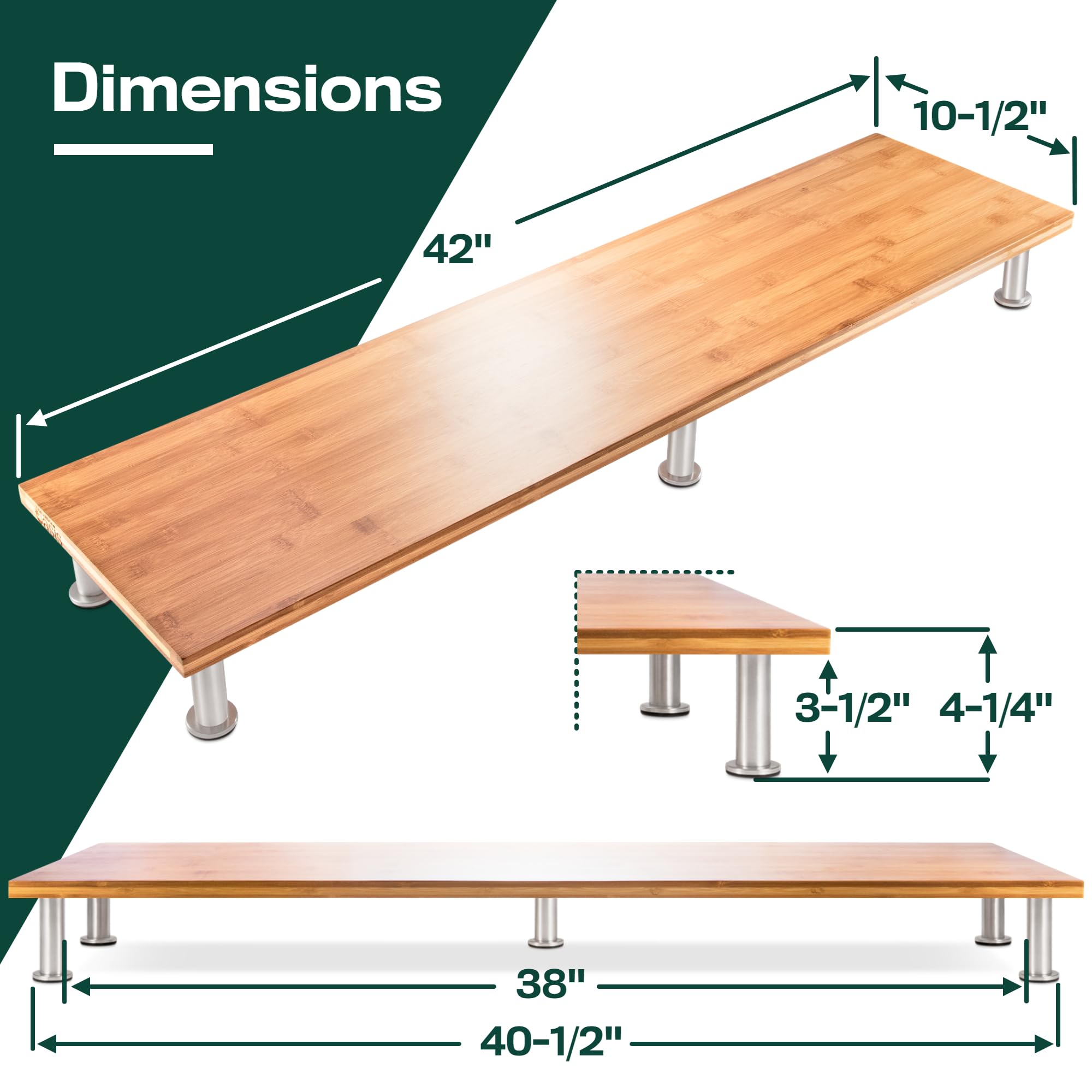 Premium 42 Inch Bamboo Dual Monitor Stand Riser for Computer Screens, Laptops & TVs - Ergonomic Desk Shelf with Extra Storage Space - Natural Wood Finish - Perfect for Home Office, Gaming Setup & Workspace Organization (As Seen On PBS)