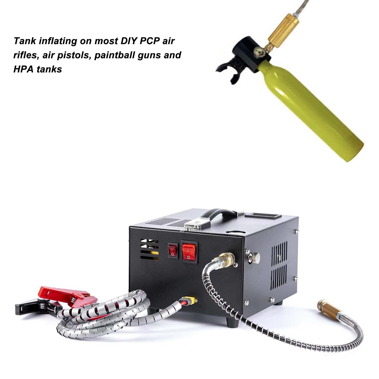 4500PSI 30MPa Portable High Pressure Air Compressor Pump - Oil & Water Free - 110V/220V AC & 12V DC Power - For Air Guns, Paintball, Scuba Tanks, Inflating Tires - Home, Workshop & Outdoor Use