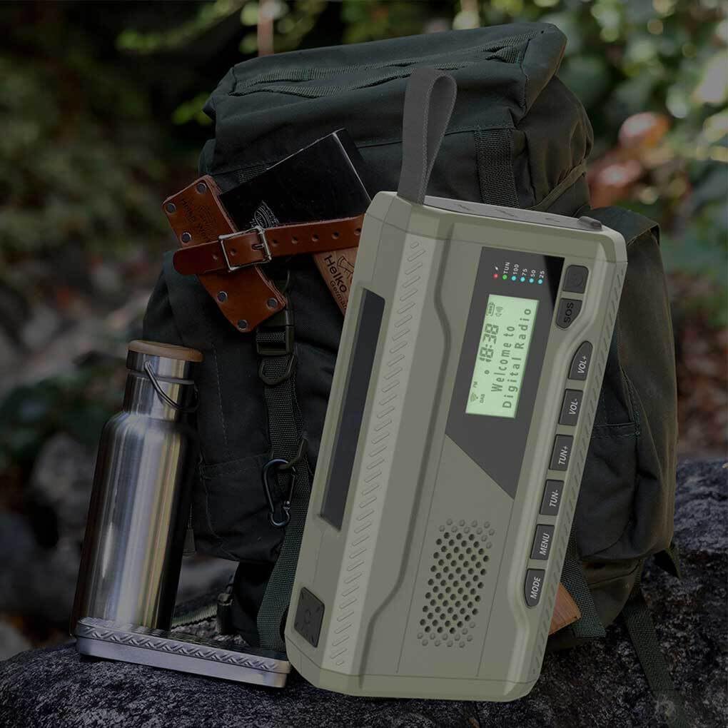 Budiniao Solar Emergency Radio - Hand Crank Power Bank, LCD Display, Weather Alert, Phone Charger & Flashlight for Outdoor Camping, Hiking & Emergency Preparedness
