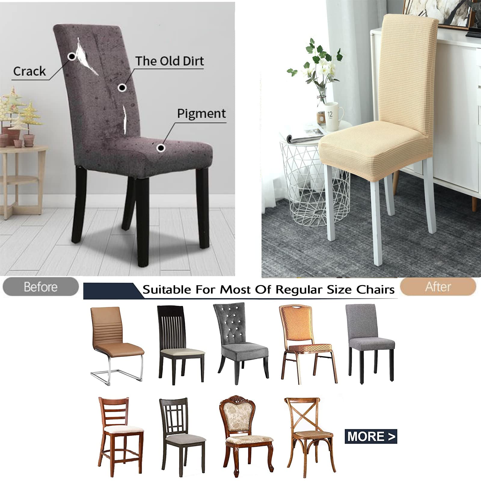 Stretch Dining Room Chair Covers - Non-Slip Removable Slipcovers for Parson Chairs | Home Decor Kitchen Chair Protectors (Cream, Set of 2) - Perfect for Family Gatherings & Dinner Parties