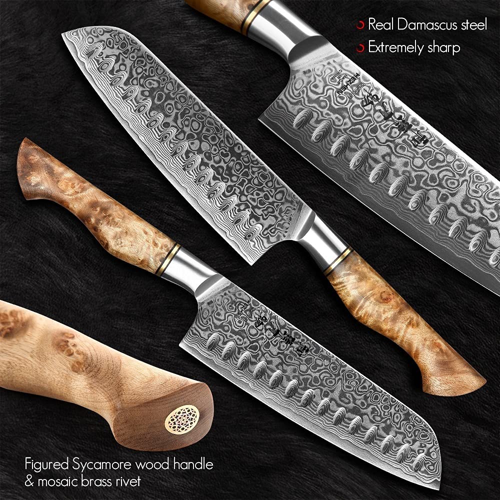 **7-Piece Damascus Steel Kitchen Knife Set - Professional Chef, Bread, Paring, Santoku, Nakiri Knives for Cooking & Food Prep | Sharp & Durable BY ZZYY | Perfect for Home Chefs & Culinary Enthusiasts**