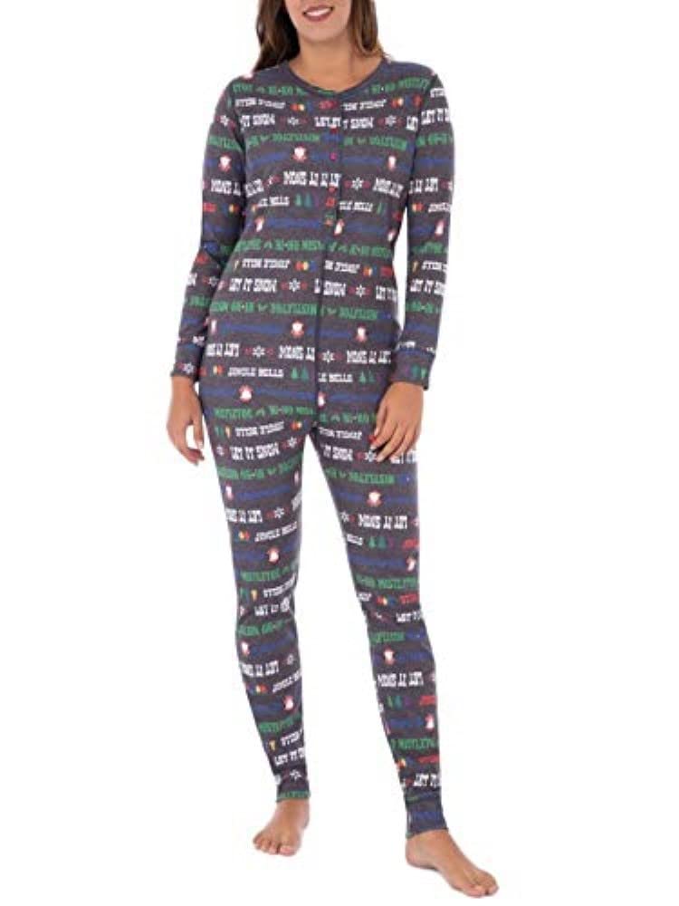 Fruit of the Loom Women's Christmas Themed Ribbed Union Suit - Cozy Holiday Pajamas for Winter Nights & Family Gatherings
