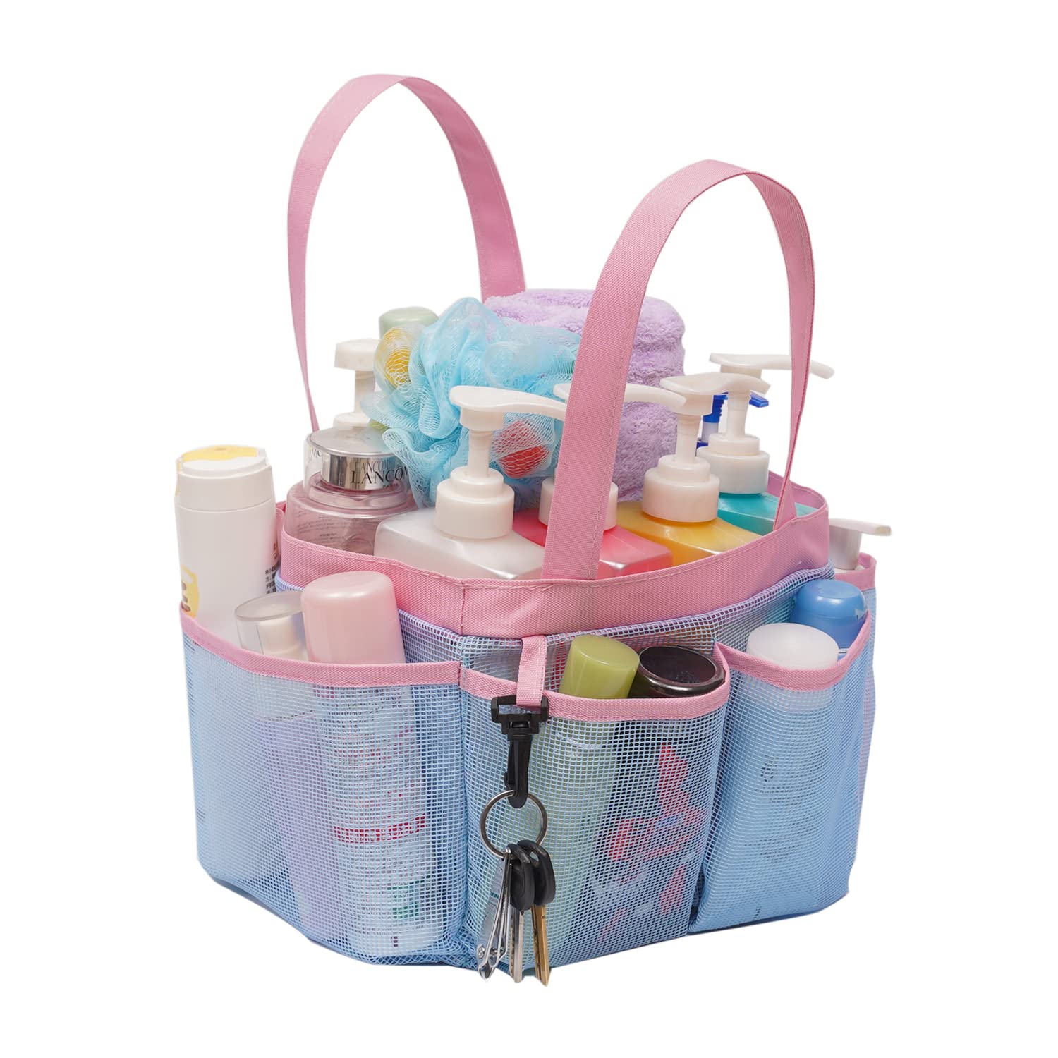 Pink Hanging Mesh Shower Caddy Tote Bag - Large Portable Bathroom Organizer with Key Hook for College Dorm Essentials | Perfect for Dorm Rooms, Gyms & Travel Accessories Storage