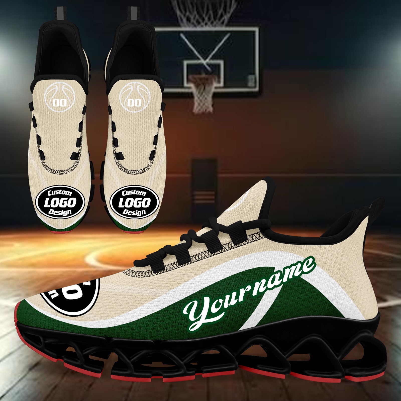 Custom Green Cream Maxsoul Sneakers - Personalized Comfort Shoes FN003XD D020391 Size 14 | Trendy Casual Wear for Men & Women, Perfect for Walking, Gym, and Street Fashion