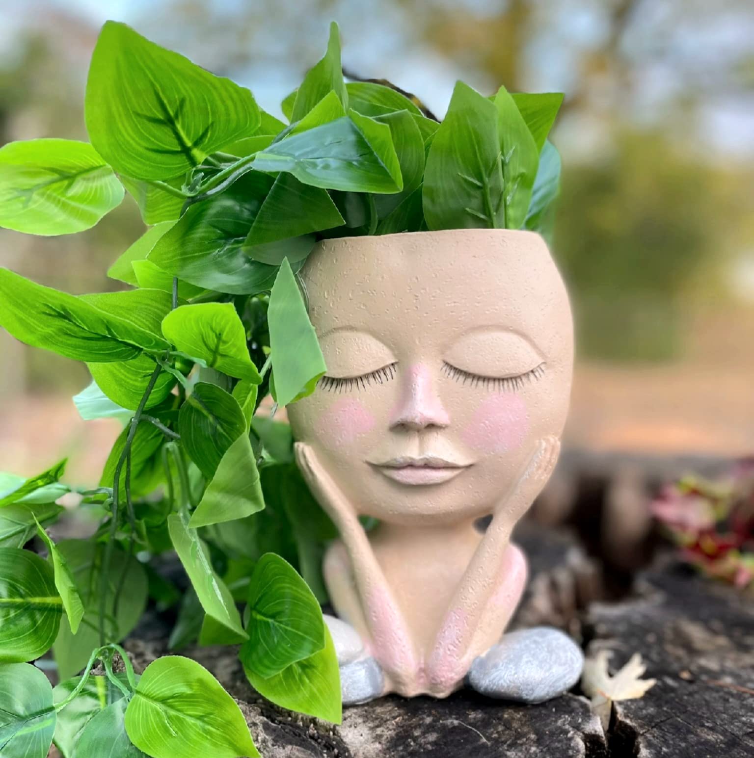 Handmade Peach Face Planter with Drainage Hole - Durable Ceramic Flower Pot for Succulents, Herbs & Indoor Plants | Perfect for Home Decor, Office Desk & Gift Giving