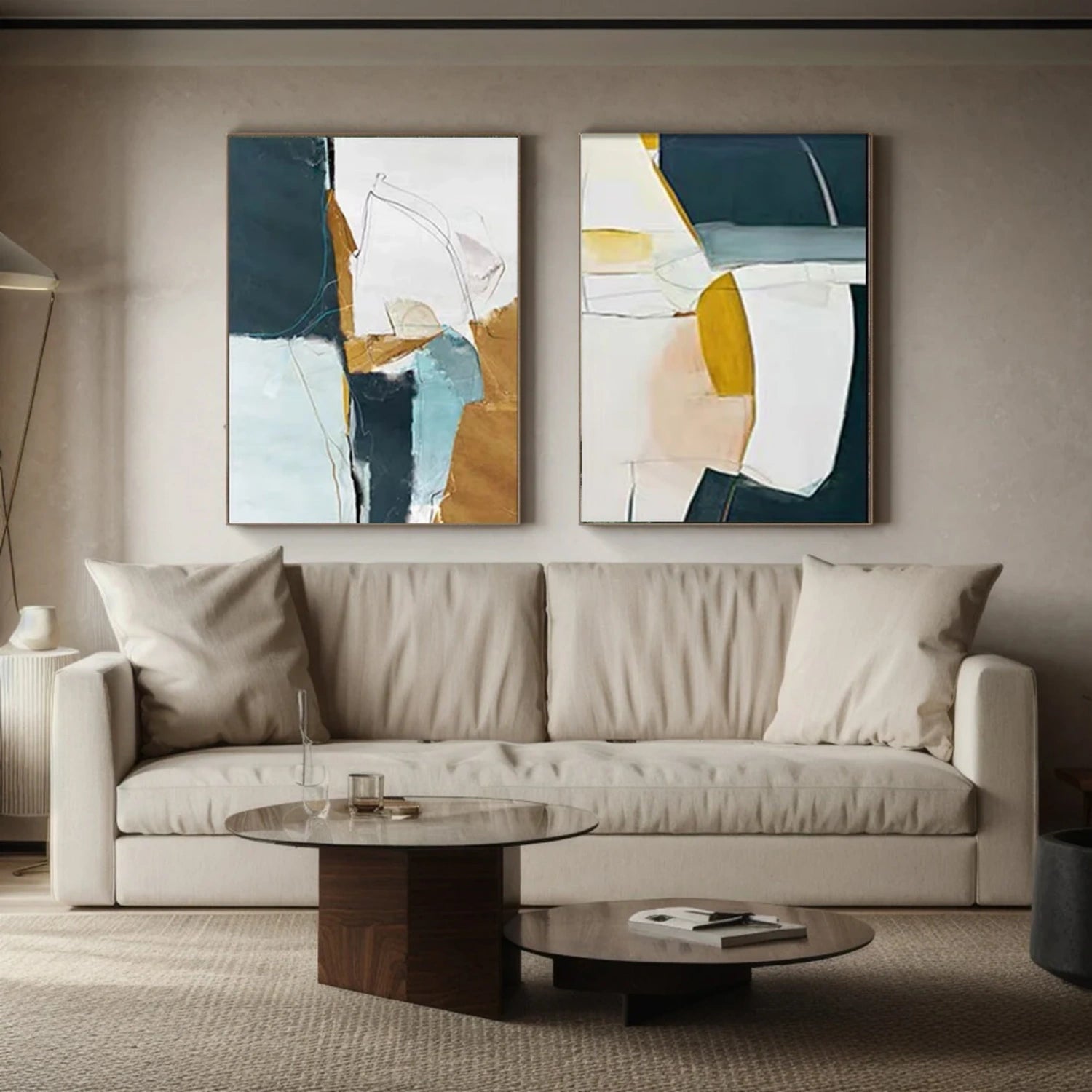 Abstract Wall Art Set of 2 - Modern Canvas Paintings for Living Room & Bedroom Decor - #AB 410 Home Office & Dining Room Wall Decorations
