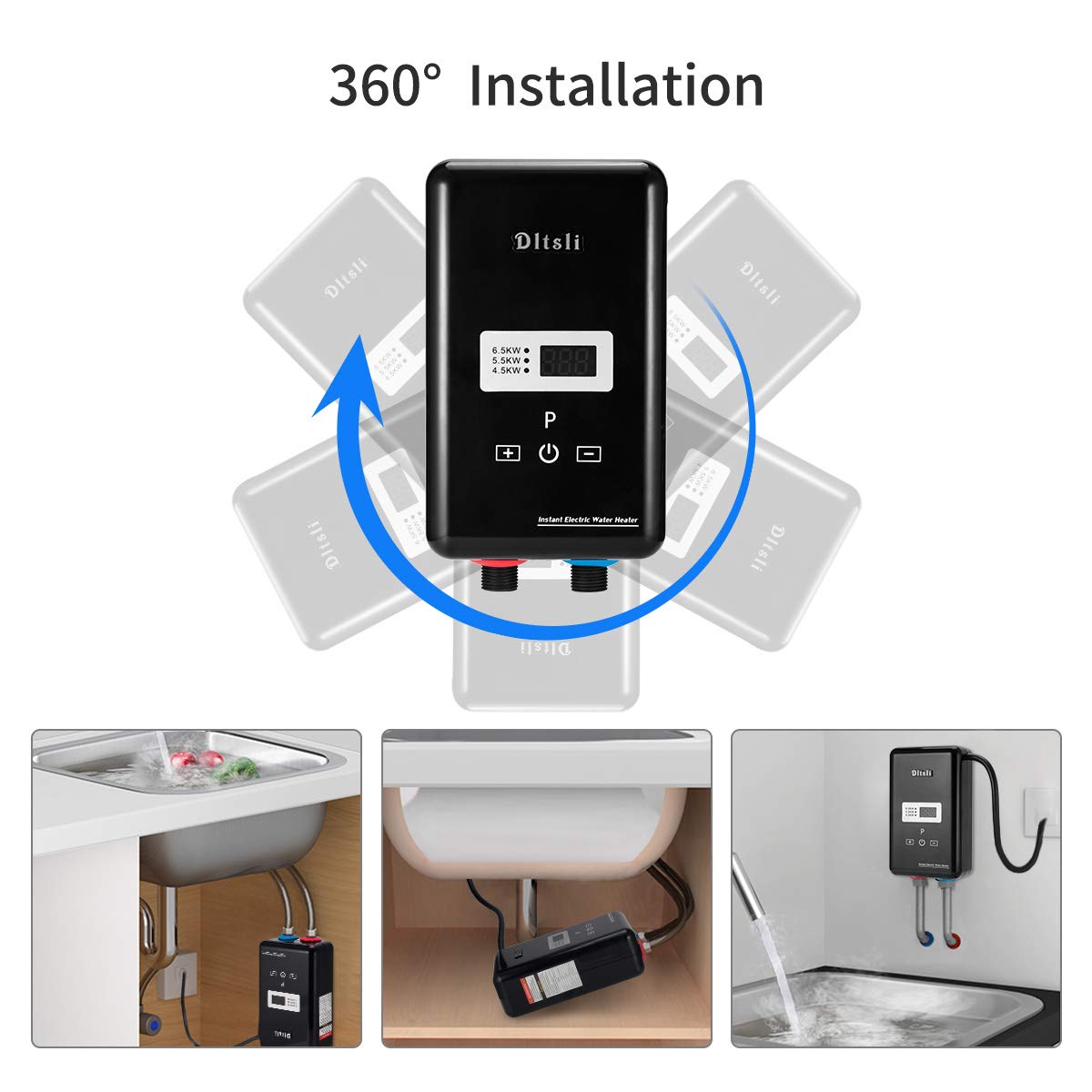 6.5KW 240V Tankless Electric Water Heater with Digital Display & Remote Control - Instant Hot Water for Home, Kitchen, Bathroom, Shower, RV & Camping - Energy Efficient On-Demand Heating Solution