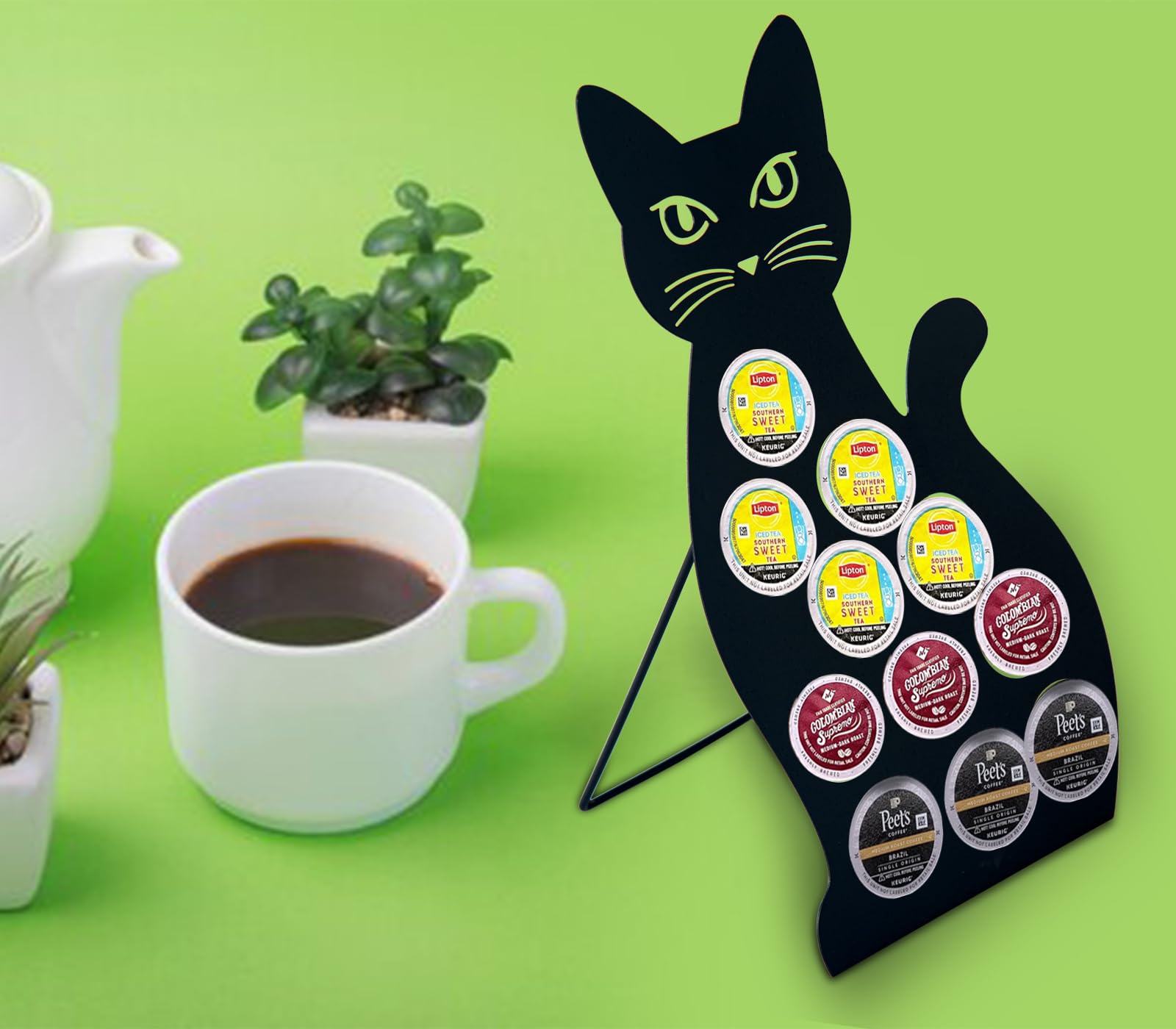 Black Cat-Themed K-Cup Coffee Pod Holder - Countertop Organizer for Keurig Pods | Perfect for Kitchen, Office & Coffee Bar Decor