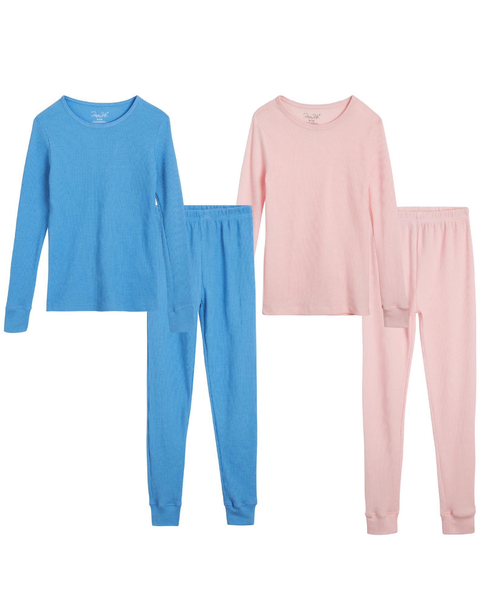 Rene Rofe Girls' Thermal Underwear Set - 4 Piece Waffle Knit Top & Long Johns (2T-16) | Warm Winter Base Layer for Kids | Perfect for Snow Play, Skiing & Cold Weather Activities