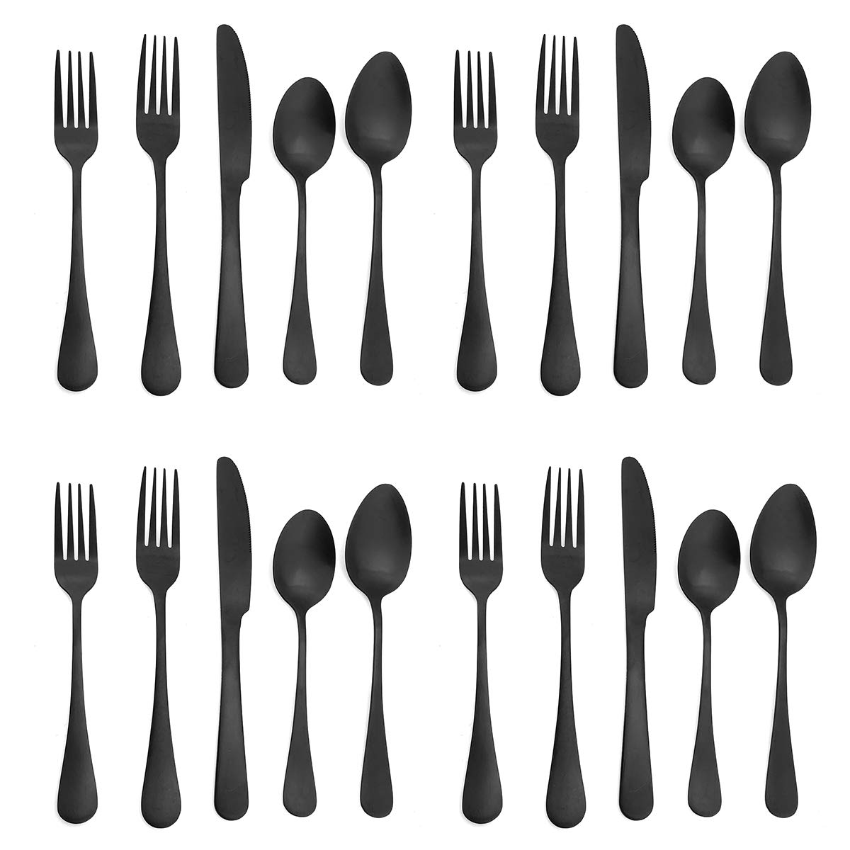 20-Piece Matte Black SUS304 Stainless Steel Flatware Set - Dinner Knife, Fork, Spoon, Dessert Fork & Salad Spoon - Service for 4 - Durable & Elegant Cutlery Set for Fine Dining, Dinner Parties & Everyday Use
