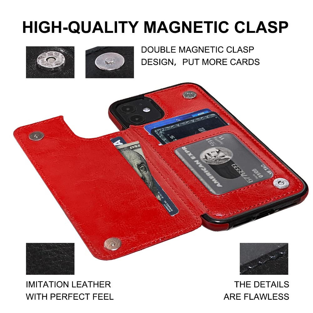 MIDOLA Leather Wallet Case for iPhone 11 - Card Holder & Protective Cover with RFID Blocking (6.1 Inch, Red) | Perfect for Everyday Use, Travel & Hands-Free Convenience