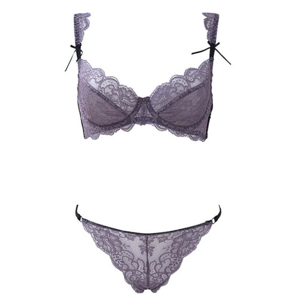 Sexy Lace 2-Row Underwire Bra and Panty Set - Sheer Thin Lingerie for Women | Perfect for Valentine's Day, Bridal Shower & Romantic Nights