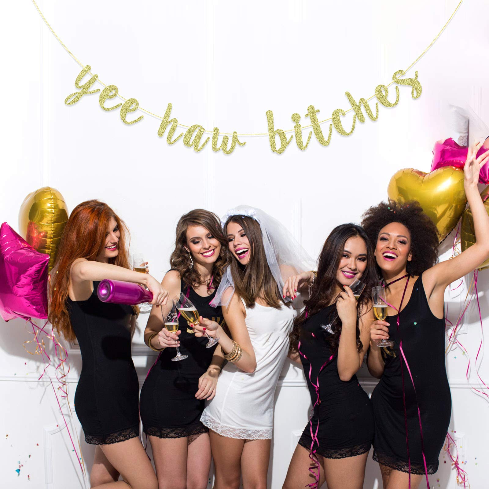 Yee Haw Bitches Banner - Nashville Bachelorette Party Decorations, Glitter Hen Party Sign, Gold Bridal Shower Decor - Perfect for Western Theme Bachelorette Parties & Country Wedding Celebrations