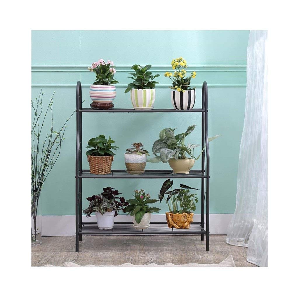 3 Tier Metal Plant Stand Storage Rack - Folding Flower Pot Holder Display Shelf for Indoor/Outdoor Plants - Black - Perfect for Balcony, Garden, Patio, and Home Decor