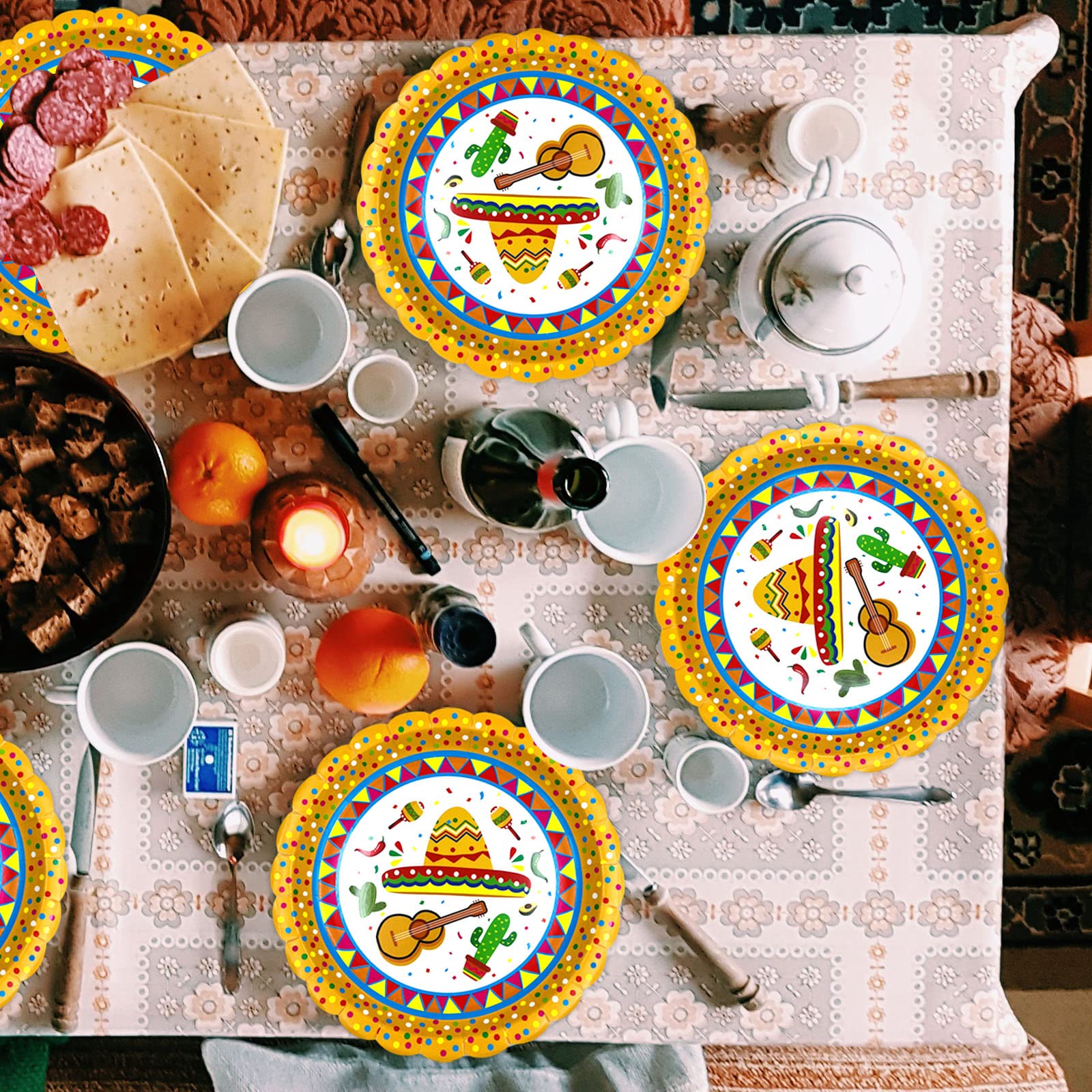 50 Pack Colorful Fiesta Paper Plates - Disposable Dinnerware for Cinco de Mayo, Mexican Themed Parties, BBQs & Celebrations - Durable & Vibrant Party Supplies for Outdoor Events & Family Gatherings