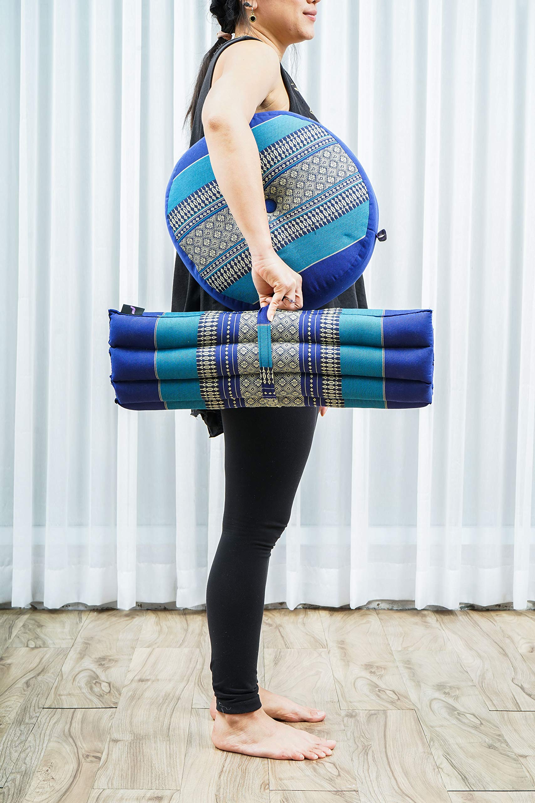Leewadee Meditation Cushion Set - Premium Zafu Yoga Pillow & Roll-Up Zabuton Mat with Natural Kapok Filling for Comfortable Meditation, Yoga & Zen Practice at Home or Studio