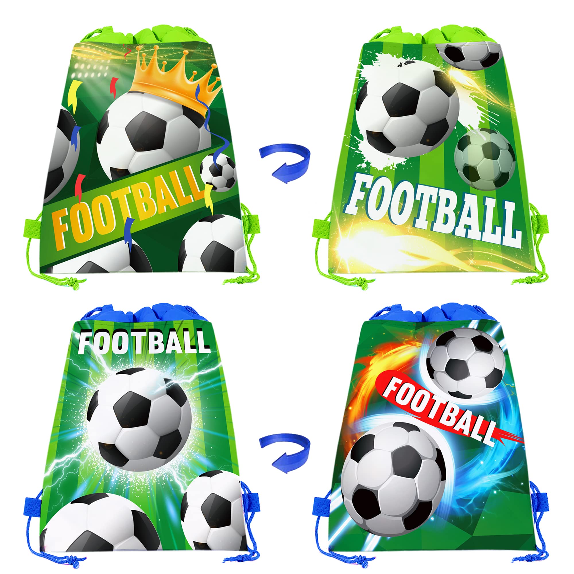CC HOME 12 Pack Soccer Drawstring Party Bags - Football Themed Gift & Candy Treat Bags for Kids Birthday Parties (10.6x13.4 Inch) - Perfect for Soccer Baby Showers, Team Celebrations & Sports Themed Events