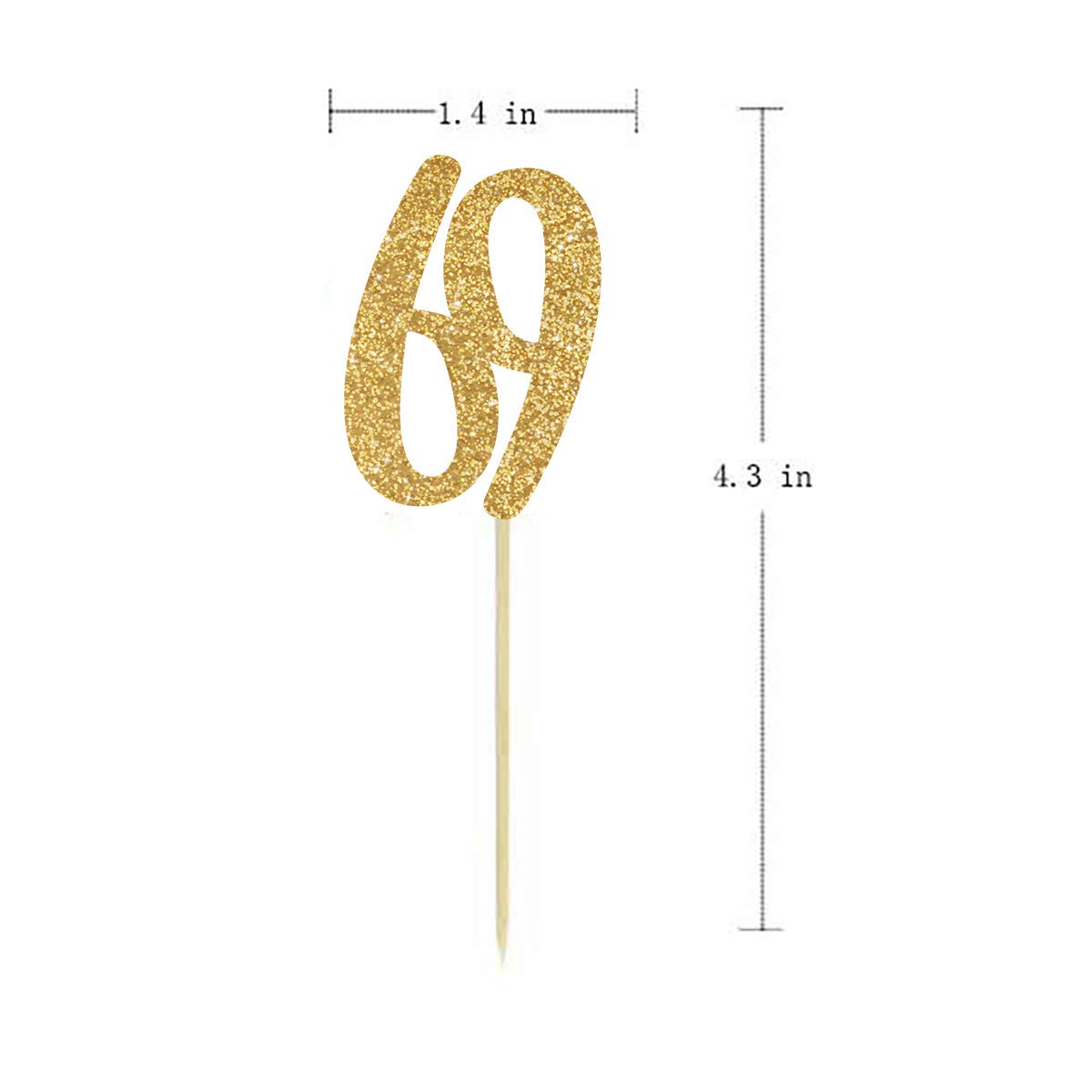 Gold 69th Birthday Cupcake Toppers - 24-Pack Glitter Number 69 Cake Decorations for Anniversary Party, Retirement Celebration & Milestone Birthday