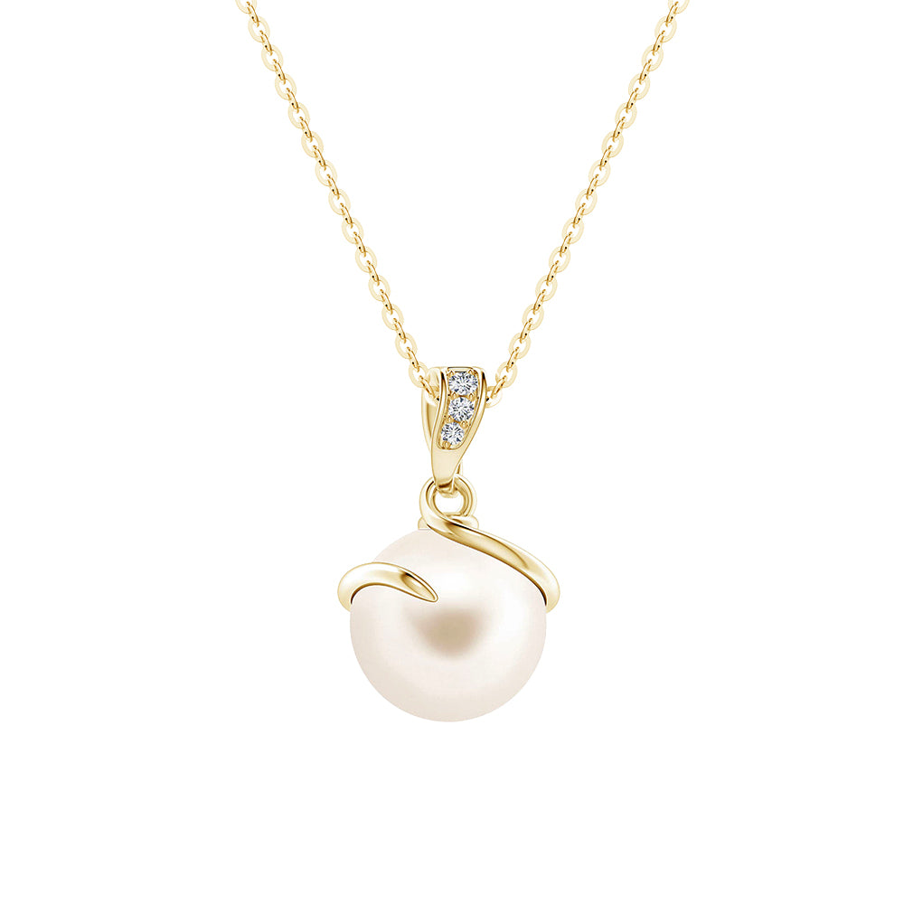 8mm Freshwater Cultured Pearl Spiral Pendant Necklace with Genuine Moissanite Accent - Elegant Jewelry Gift for Women, Perfect for Weddings, Anniversaries & Special Occasions