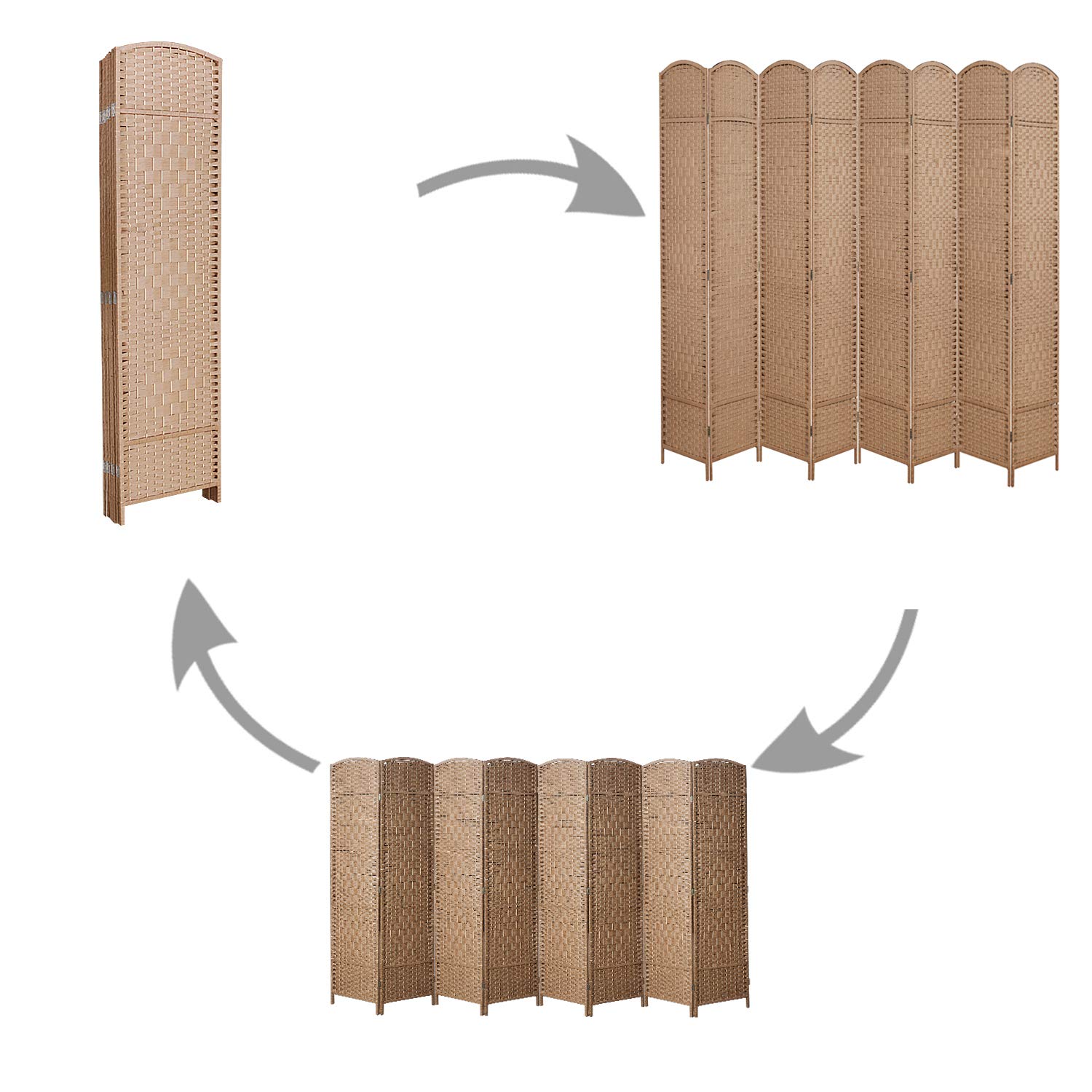 8 Panel Room Divider Screen - 6Ft Tall Extra Wide Folding Privacy Partition with Diamond Double-Woven Handcrafted Design for Bedroom, Office & Event Space Decoration