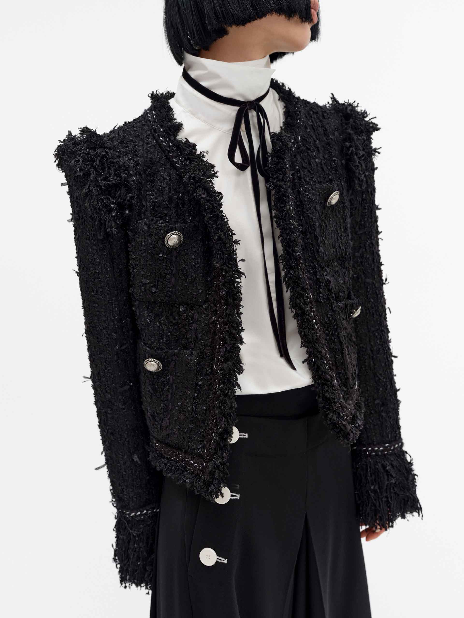 Stylish Fringed Detail Tweed Jacket for Women - Elegant Blazer Coat with Vintage Trim - Perfect for Office Wear, Date Nights & Fall Fashion