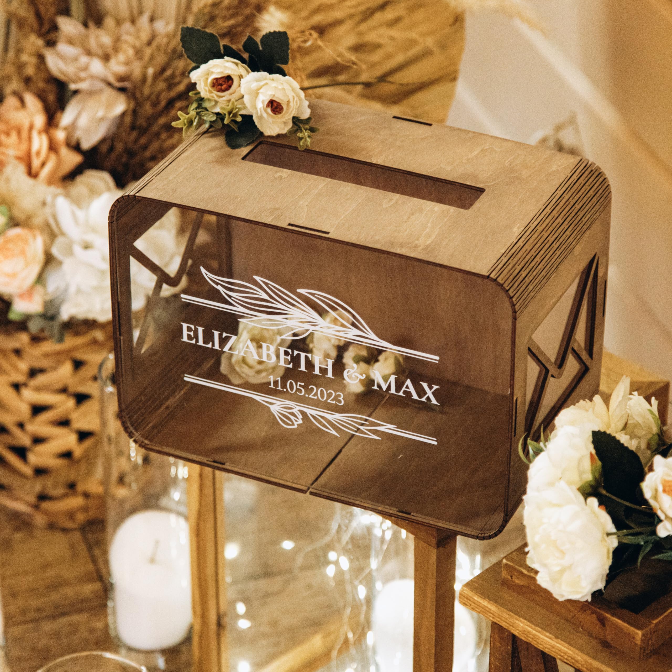 Personalized Wooden Wedding Keepsake Box - Elegant Card Holder for Wedding Ceremony, Guestbook Alternative & Memory Cards Reception Centerpiece - Perfect for Bridal Shower, Anniversary and Special Occasions