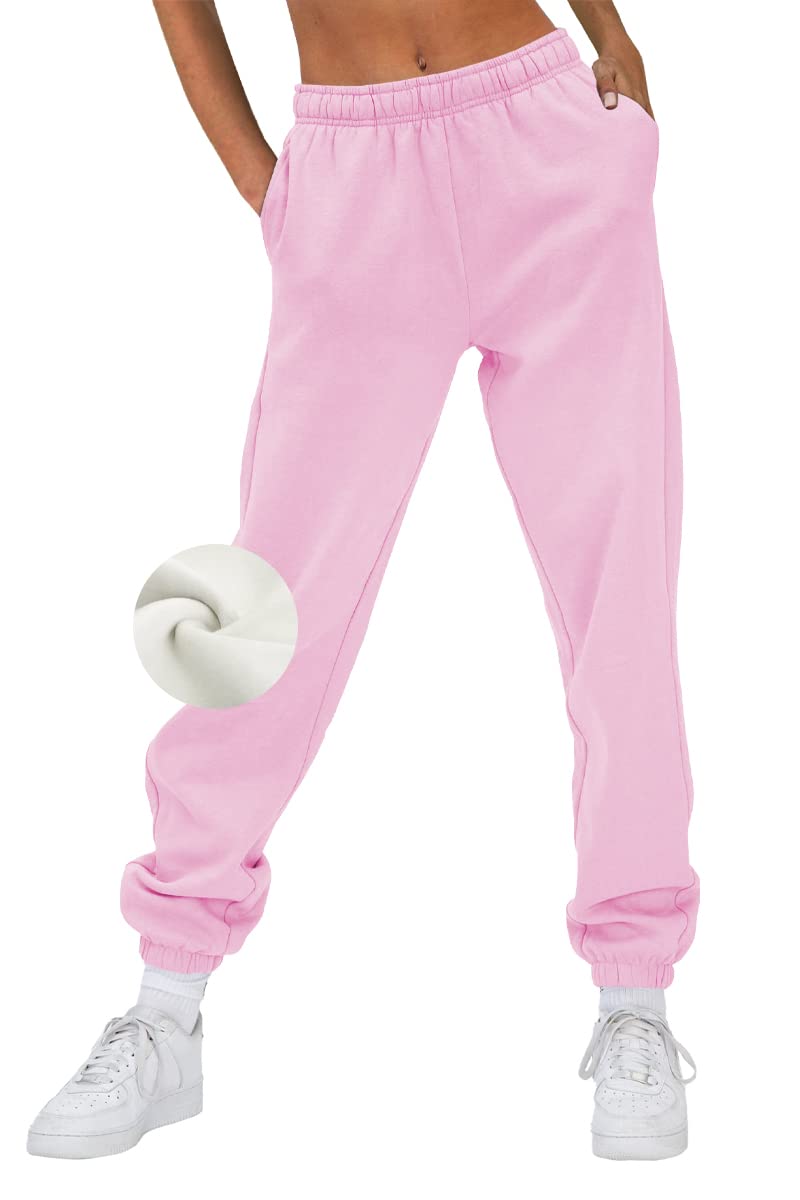 EFAN Women's Fleece Sweatpants - High Waisted Warm Jogger Pants with Pockets, Soft Cotton Lounge Pants for Fall/Winter, Oversized Comfy Pajama Bottoms for Home, Yoga, Travel & Casual Wear