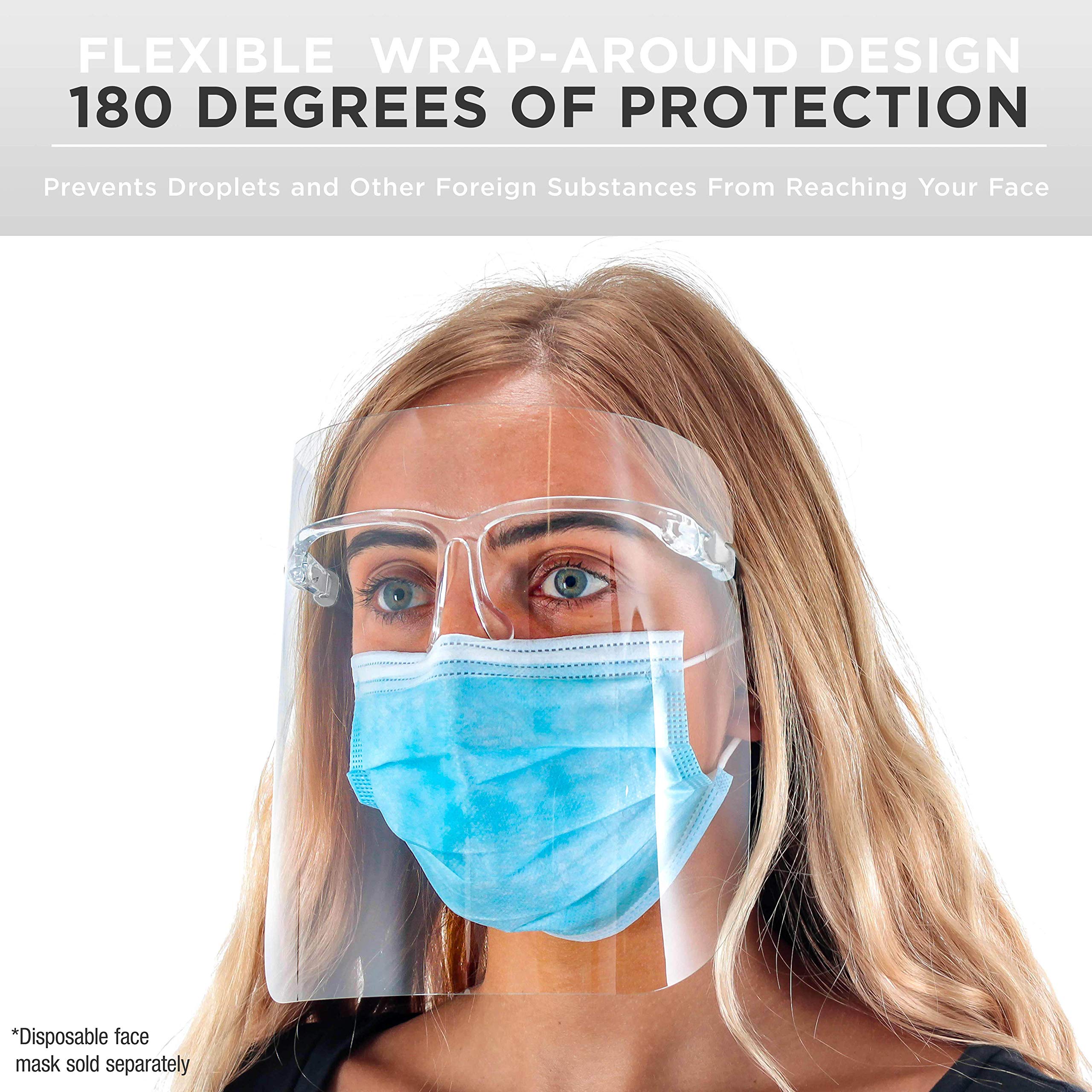 TCP Global Salon World Safety Face Shields with Clear Glasses Frames (500-Pack) - Ultra Clear Full Face Protection for Eyes, Nose & Mouth - Anti-Fog PET Plastic Shields - Ideal for Salons, Healthcare & Industrial Use