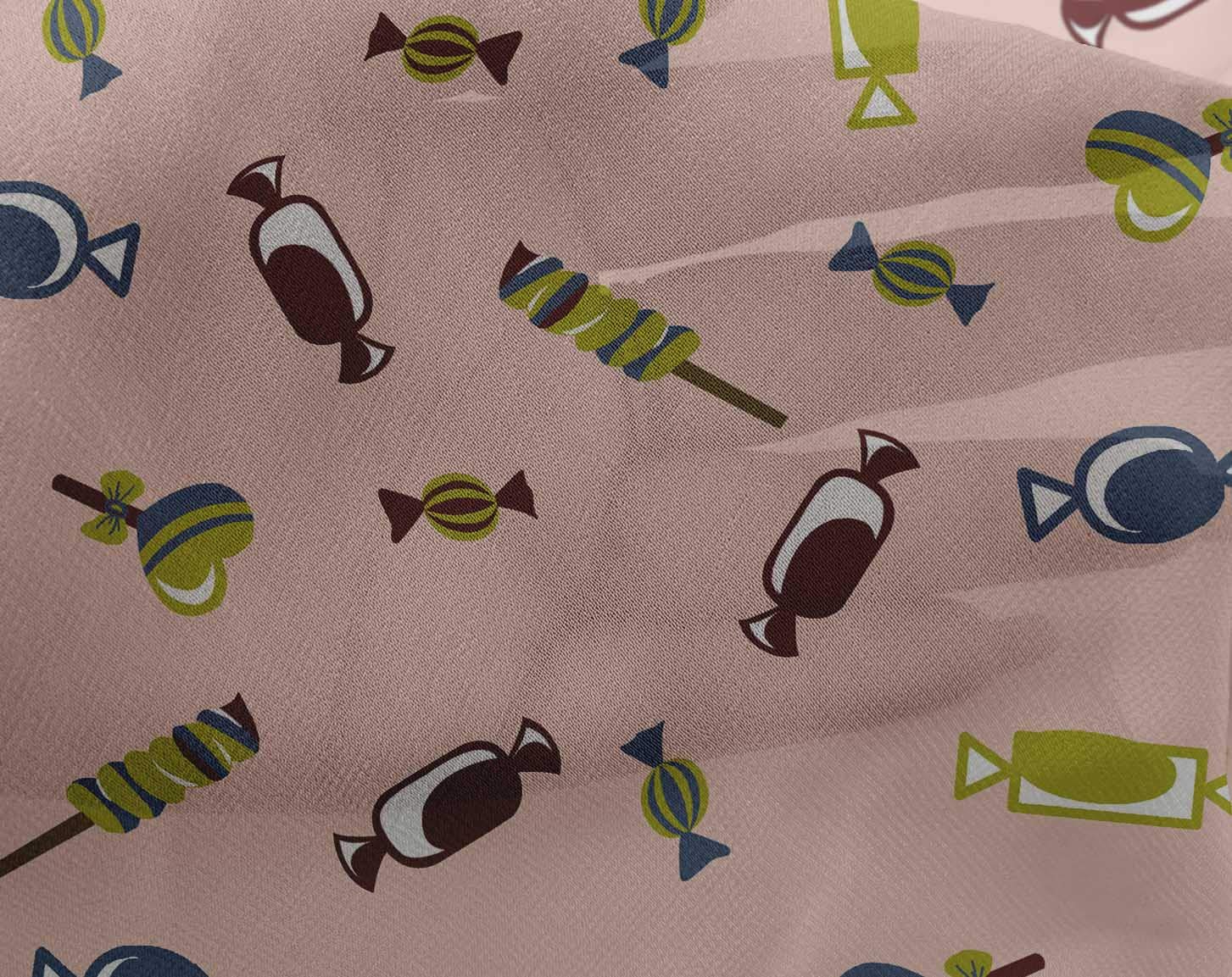 oneOone Georgette Viscose Light Brown Candy Stick Print Fabric - 42 Inch Wide by The Yard for Kids Quilting & Sewing Projects | Perfect for DIY Crafts, Dressmaking, and Home Decor