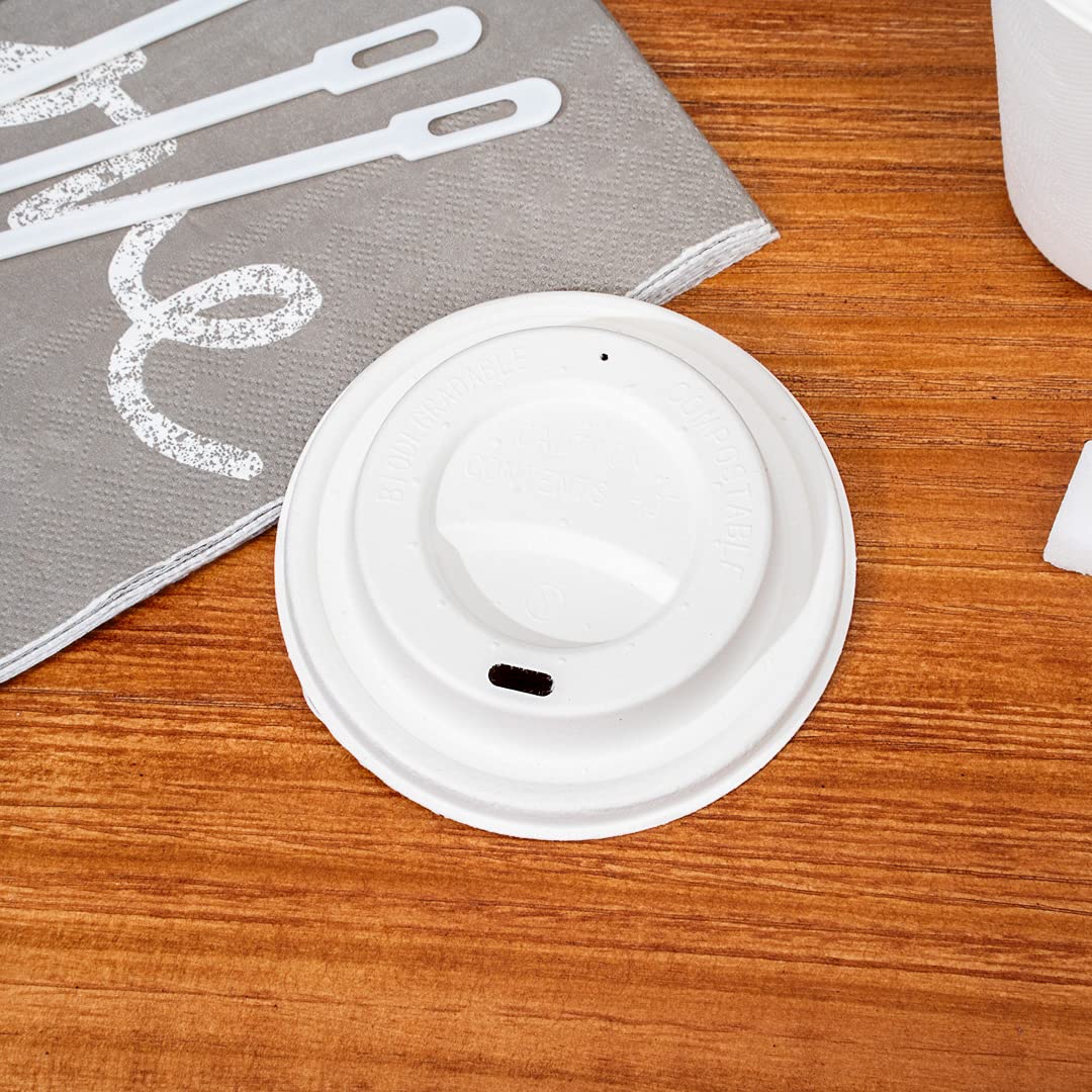 Restpresso 500 Count Vented Disposable Coffee Cup Lids - Fits 8oz, 12oz, 16oz & 20oz Cups - Microwave Safe Bagasse Lids with Elevated Spout - Perfect for Coffee Shops, Cafes & Takeout Restaurants