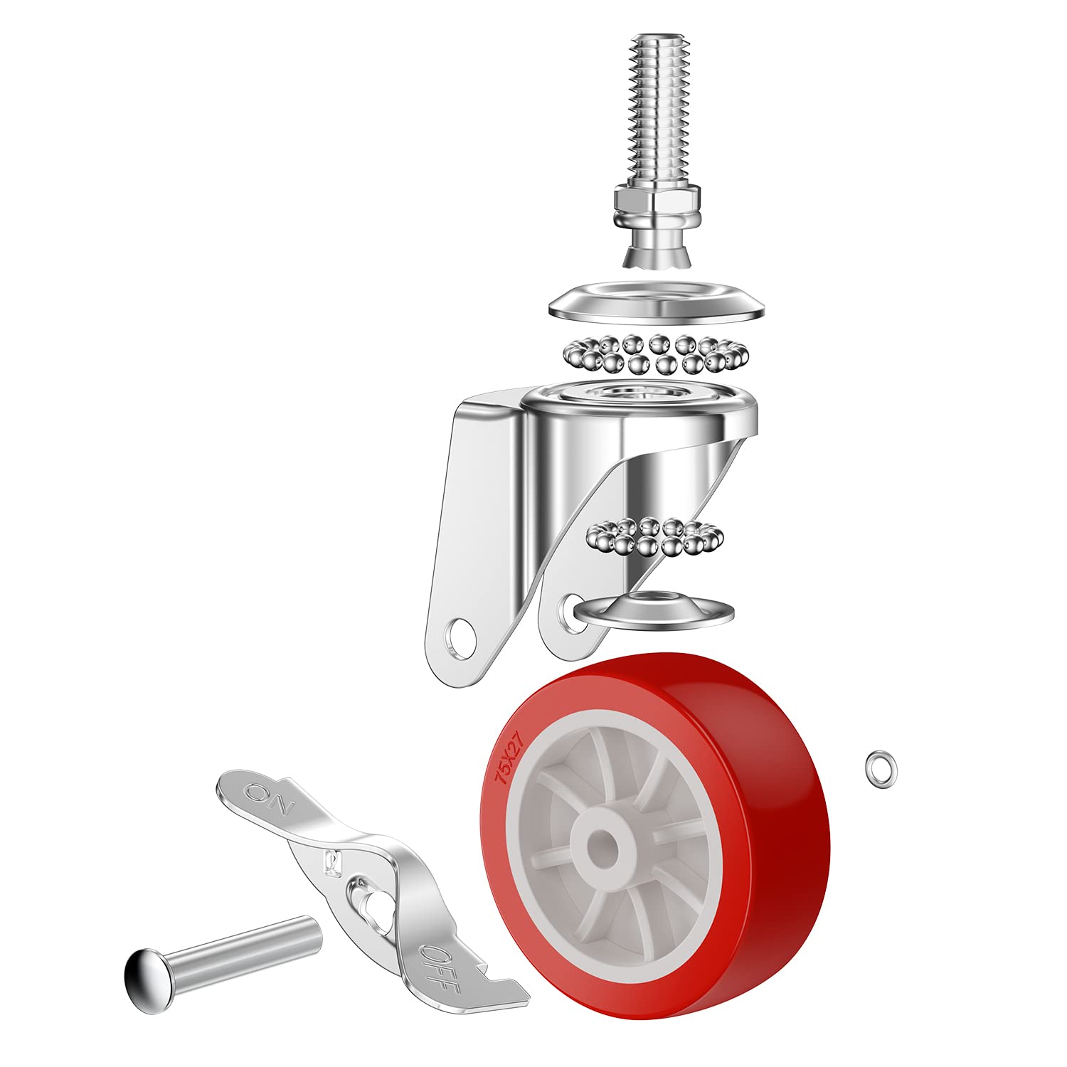 DICASAL 3 Inch Heavy Duty Swivel Casters with 3/8-16x25mm Stem Thread - Red PVC Wheels for Furniture, Carts & DIY Tools (4 Pack) | Durable, Wear-Resistant Castors for Workshop, Garage & Industrial Use