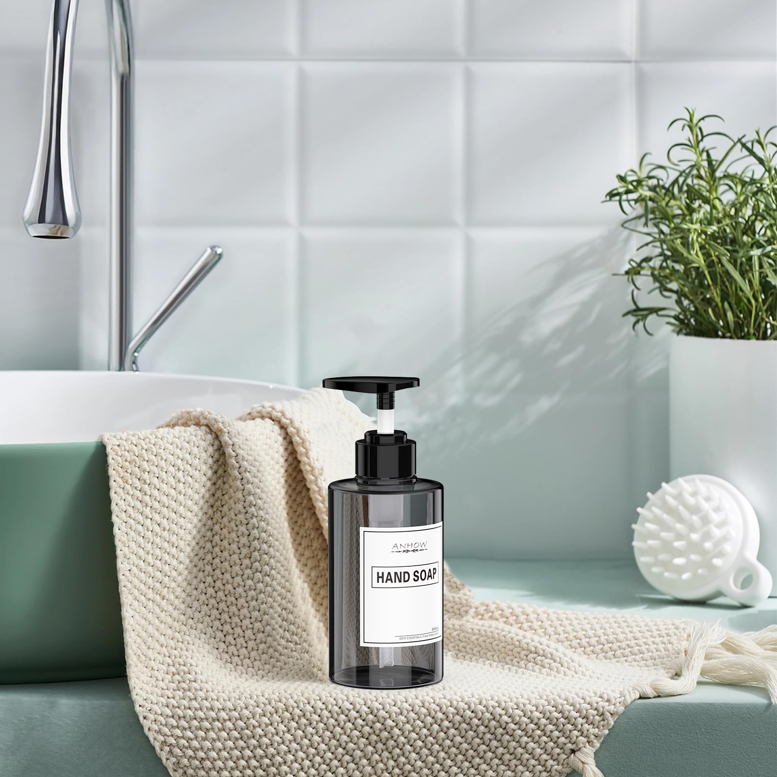 Anhow 4-Pack 300ml Wall-Mounted Liquid Soap Dispenser for Bathroom, Shower & Kitchen - Gray - Perfect for Hand Soap, Shampoo, Conditioner & Body Wash