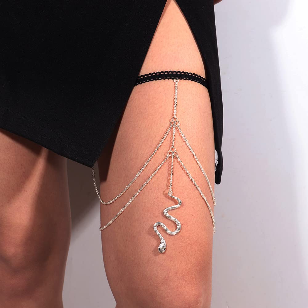 18K Gold Snake Leg Chain Jewelry for Women - Sexy Thigh Body Chain, Boho Beach Summer Holiday Accessory - Perfect for Music Festivals, Bachelorette Parties & Vacation Photos