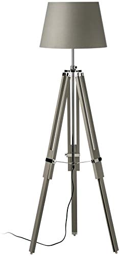 THOR INSTRUMENTS Grey Wooden Nautical Tripod Floor Lamp with Shade - Rustic Vintage Home & Office Decor - Perfect for Living Room, Bedroom, or Study Lighting