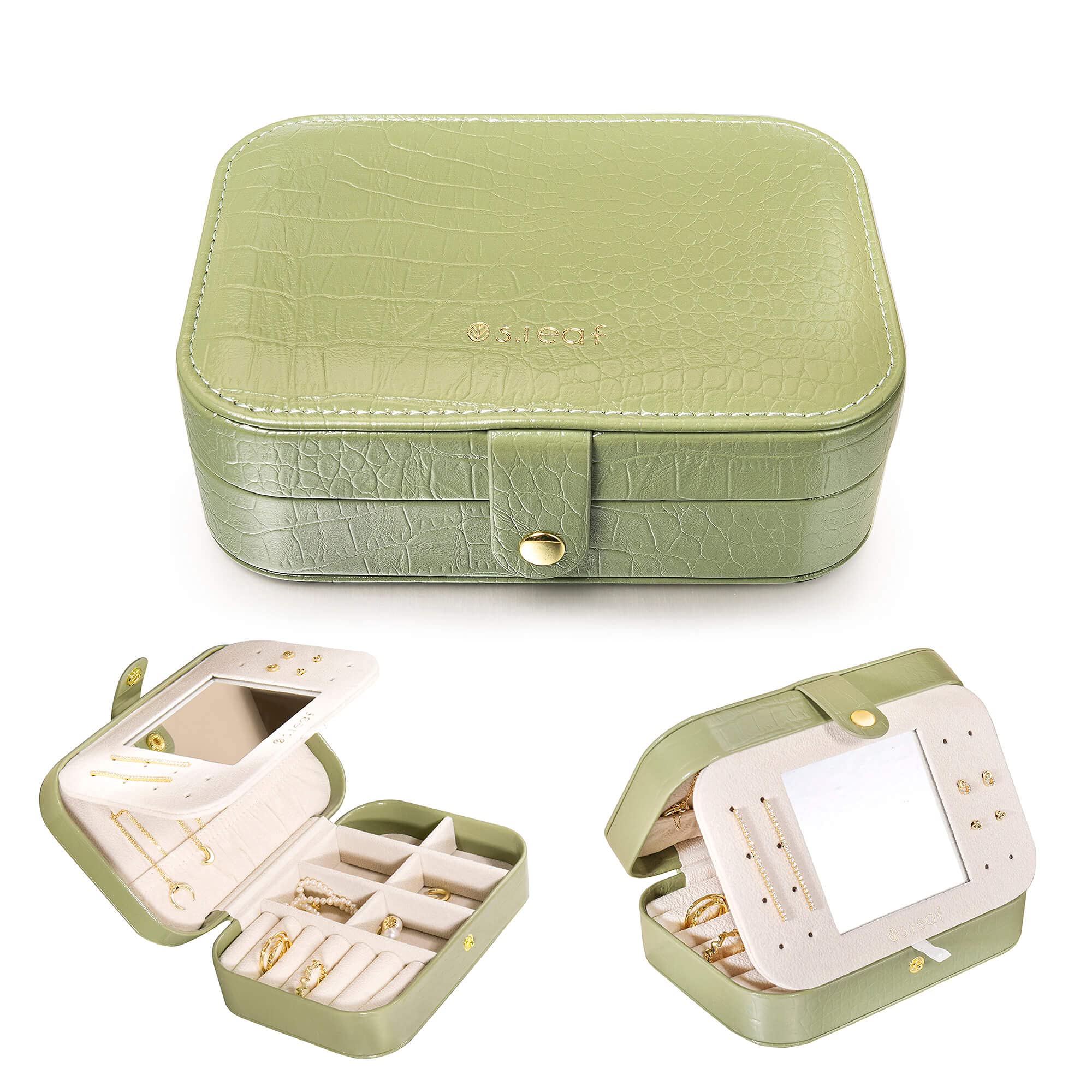 S.Leaf Travel Jewelry Organizer Box for Women - Portable Jewelry Case with Earring & Necklace Storage - Perfect for Vacation, Business Trips & Daily Use