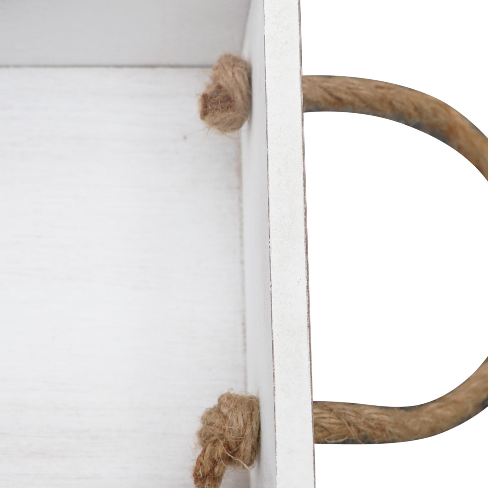 Rustic Farmhouse Wooden Bathroom Storage Box - Over The Toilet Organizer with Rope Handle, Distressed White Finish - Perfect for Toilet Paper Storage, Bathroom Decor & Small Space Organization