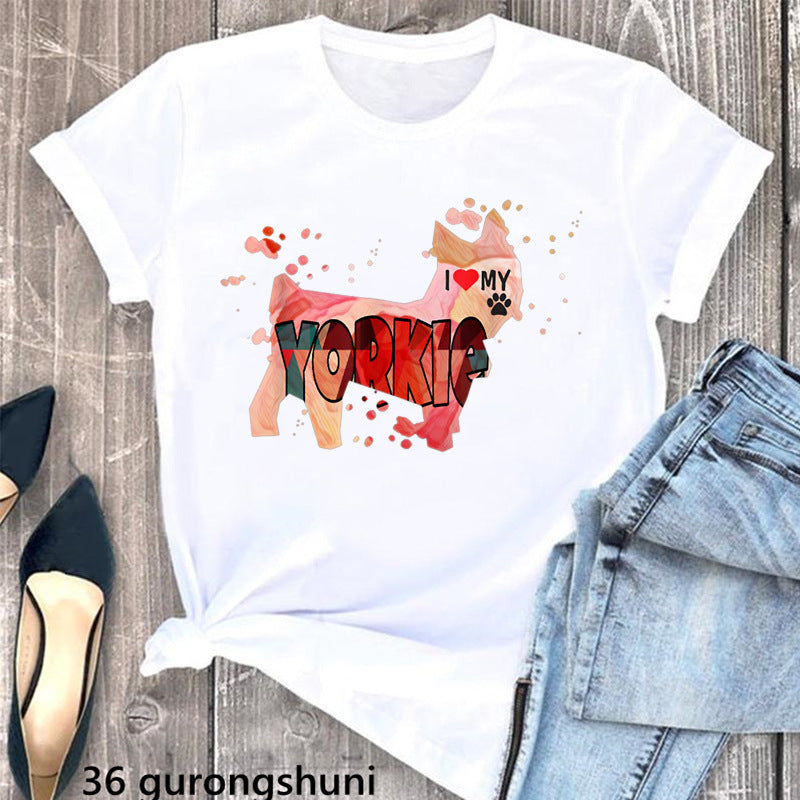Summer Women's T-Shirt with Cute Schnauzer Dog Print - Casual Comfort Fit Cotton Tee for Dog Lovers | Perfect for Outdoor Activities, Pet Playdates & Casual Wear