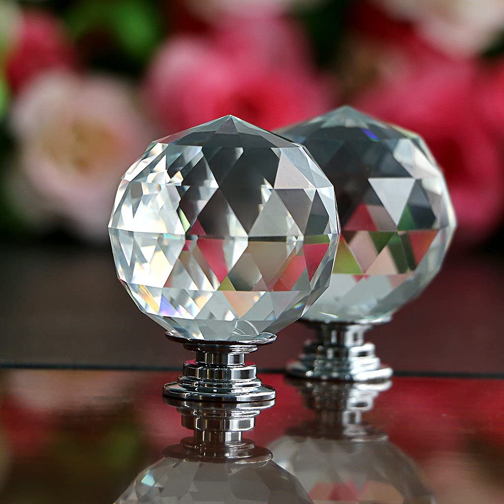 BTSKY® 8-Pack 40mm Round Diamond Clear Crystal Glass Drawer Knobs - Cabinet Pulls & Handles with Screws for Closet, Bathroom, Wardrobe, Dresser & Cupboard - Perfect for Home Organization & Furniture Upgrade