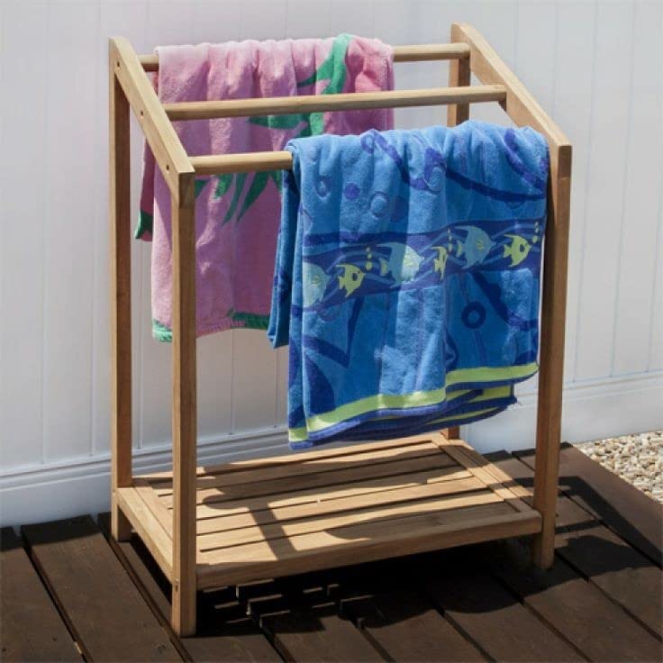 Premium Wooden Freestanding Multi-Tier Towel Rack Stand with Shelf - Bathroom, Bedroom, Gym & Kitchen Towel Holder - Space-Saving Ladder Design for Hand Towels, Blankets & Robes Organization
