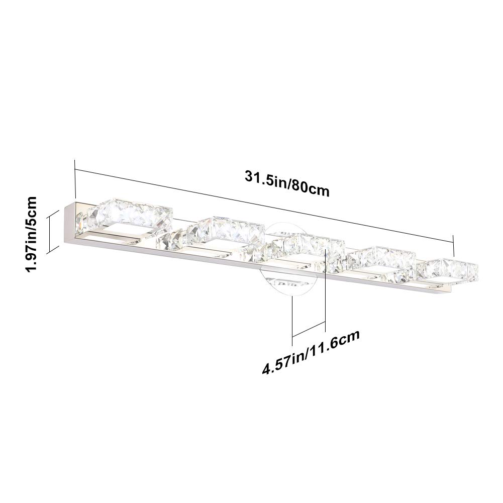 Aipsun 31.5 Inch Modern LED Vanity Lights - Crystal Bathroom Wall Light Fixture with 5500K White Light - Perfect for Bathroom Vanity, Dressing Room & Makeup Area Lighting