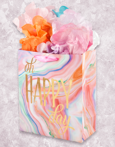 Happy Day Marble Gift Bags - Elegant Party Favor Pouches for Weddings, Baby Showers & Special Occasions | Perfect for Garden Parties, Bridal Events & Birthday Celebrations