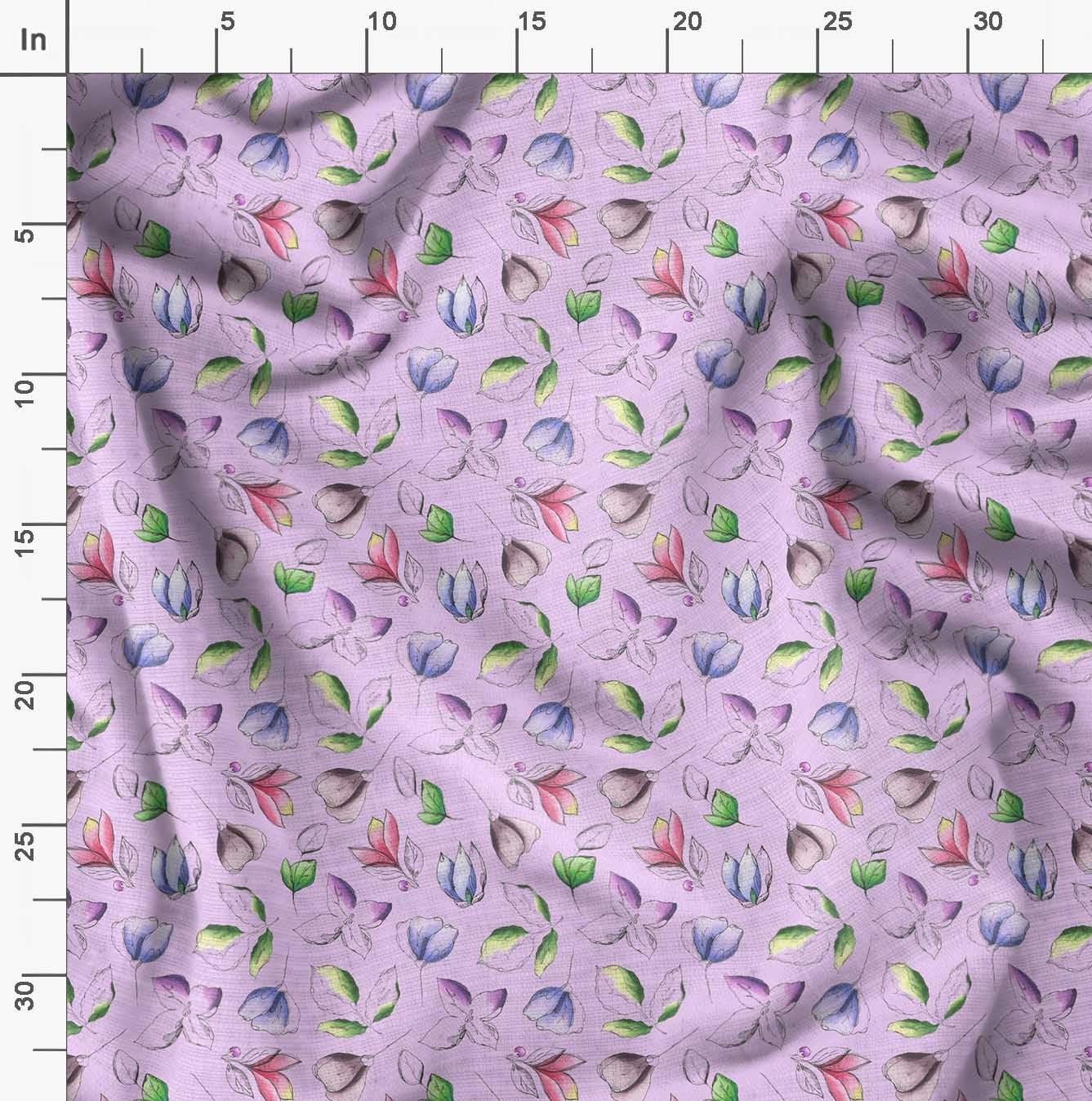 Soimoi Moss Georgette Purple Fabric by The Yard - 42 Inch Wide Printed Fabric with Artistic Leaf & Floral Design for Dresses, Curtains, DIY Crafts & Home Decor Projects