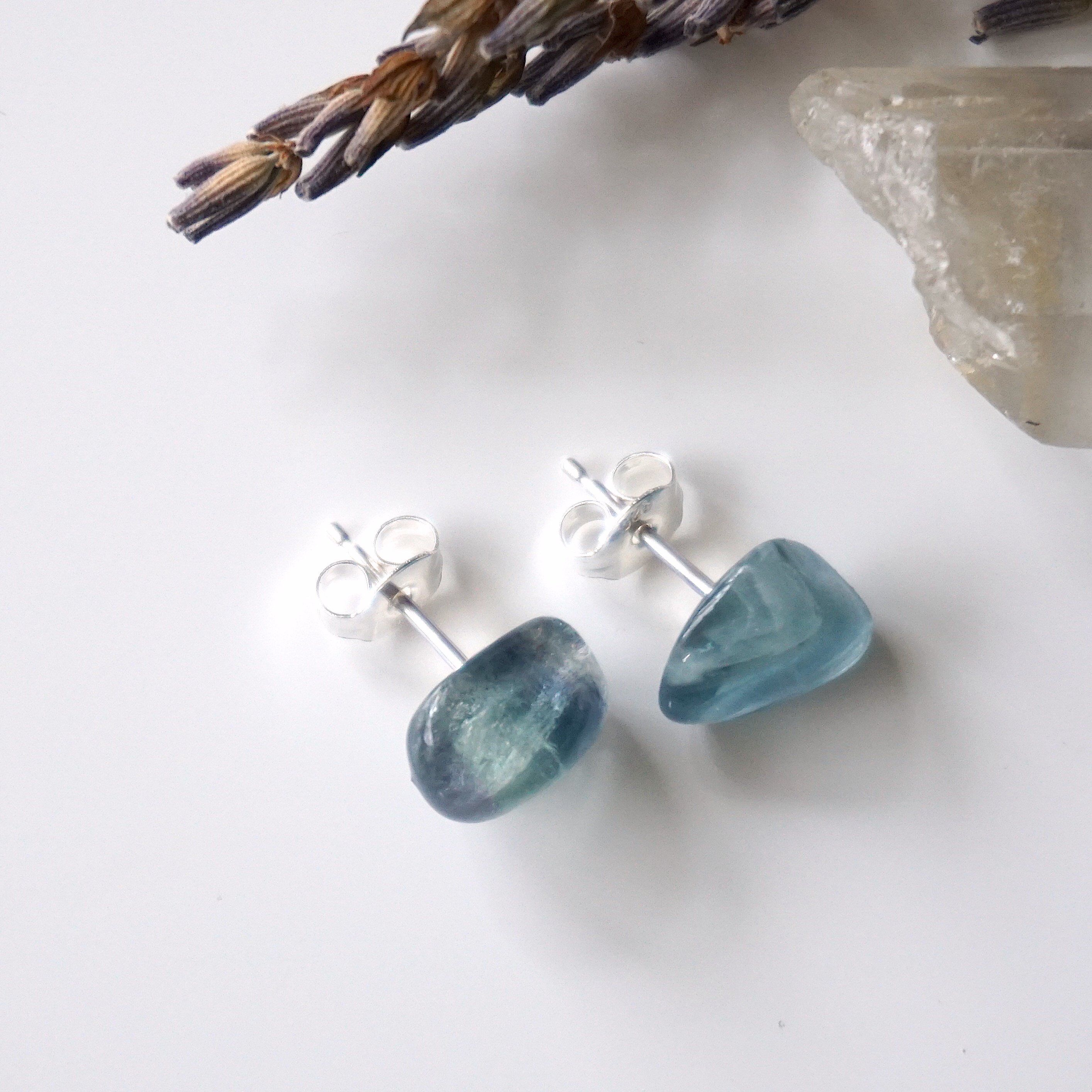 Natural Blue Fluorite Stud Earrings for Women - Hypoallergenic Post Earrings for Sensitive Ears - Perfect for Everyday Wear, Office & Special Occasions