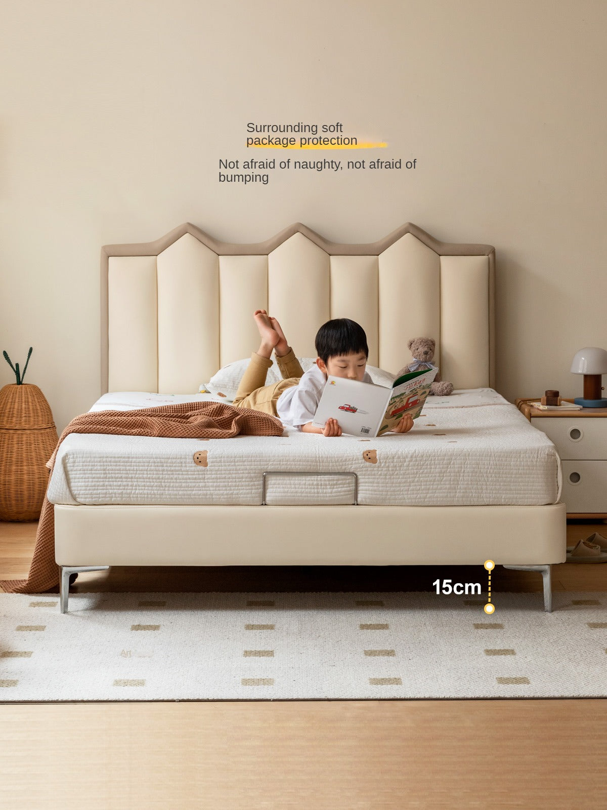 Organic Leather Kids Castle Bed - Cream Style | Safe & Durable Toddler Bed for Boys & Girls | Perfect for Bedrooms, Playrooms & Fantasy Themed Decor